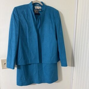 Lazarus Blue Skirt Suit Florasuede Women's Size 12 Made In Korea